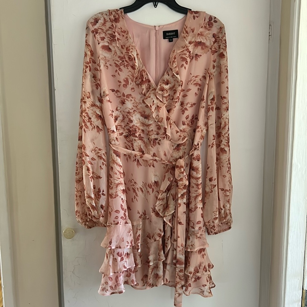 Bardot Pink Floral Triple Frill Mini Dress- Size 10